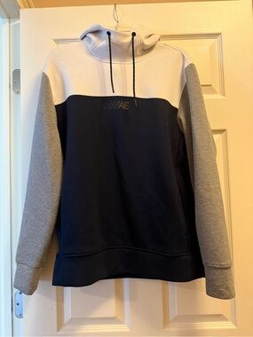 American Eagle Men’s size medium  Navy, Gray & White Colorblock hoodie